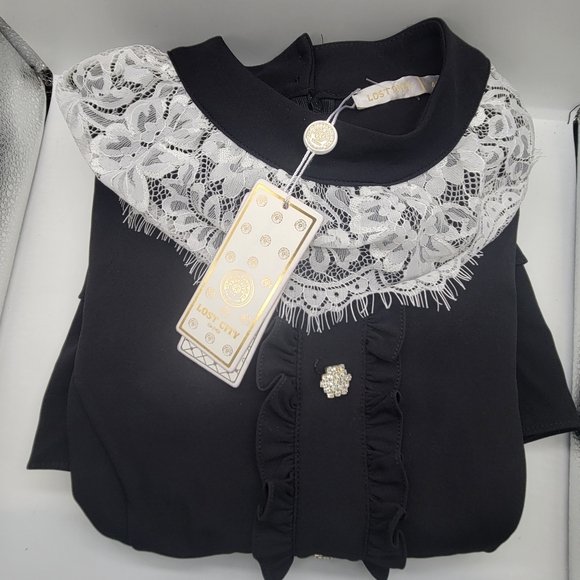 Lost City Women's Dress Victorian Gothic Style Med Black White Lace Full Zip NEW - Picture 16 of 16